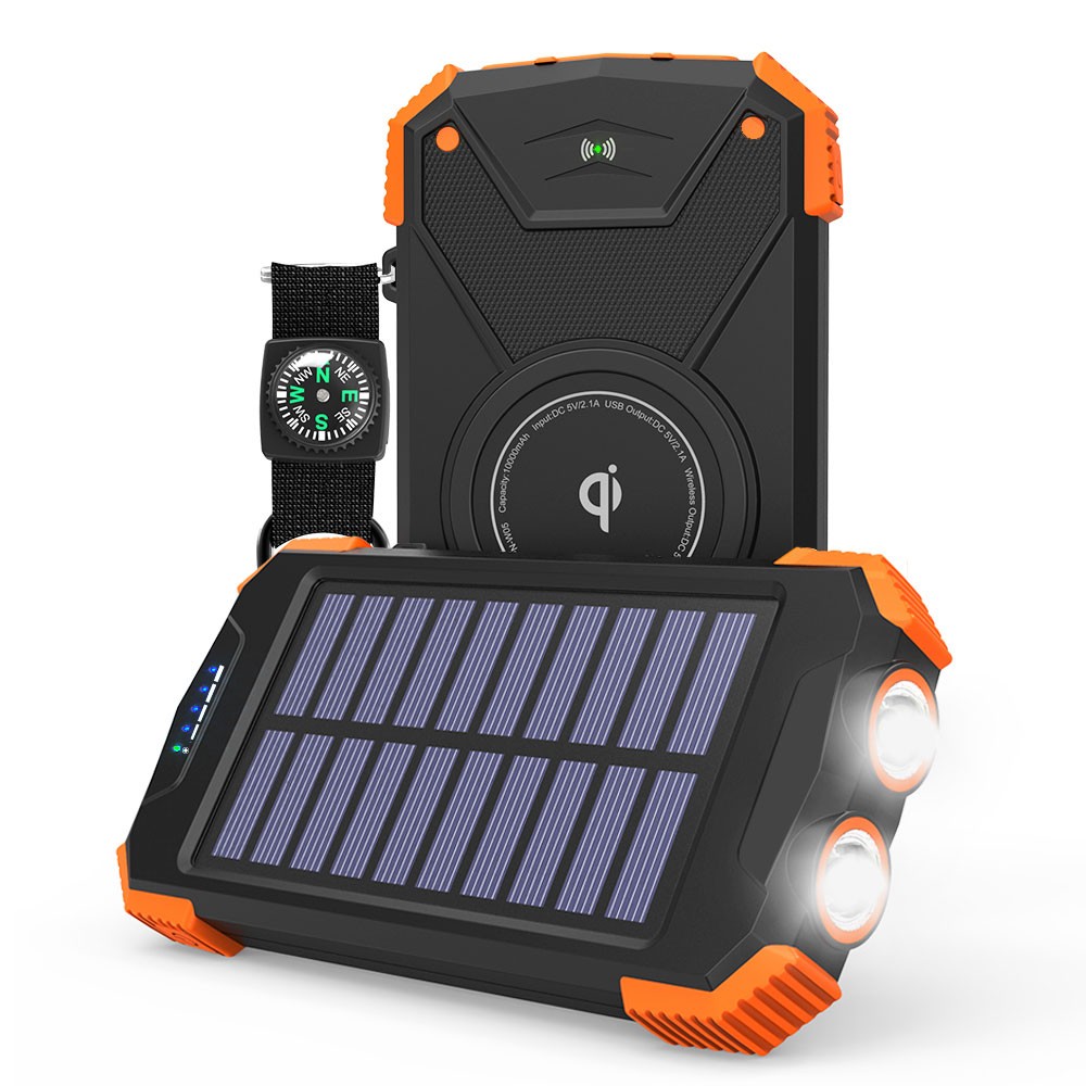 10000mAh Waterproof Wireless charger solar power bank